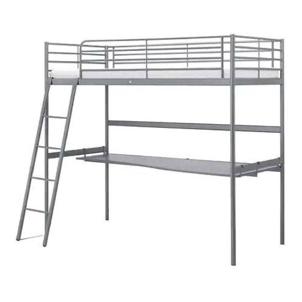 Metalen hoogslaper 90x200 + bureaublad - IKEA, Ophalen, Gebruikt, Eenpersoons, 160 tot 180 cm