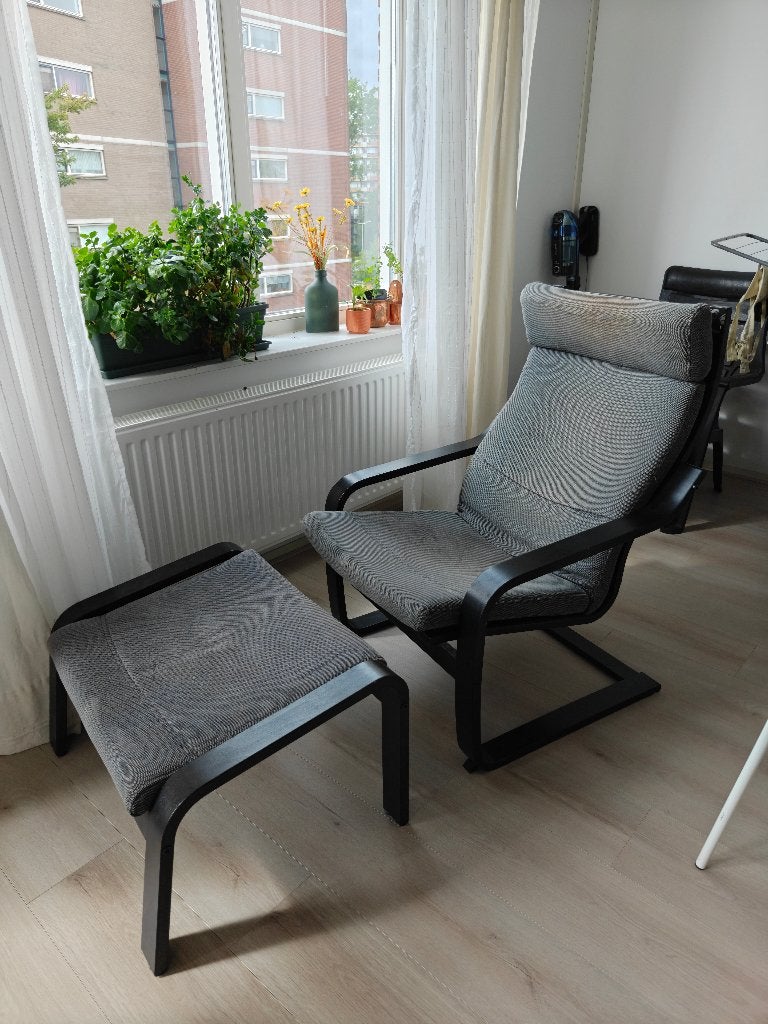 IKEA Poang chair met footstool, Ophalen, Gebruikt, 75 tot 100 cm, Stof