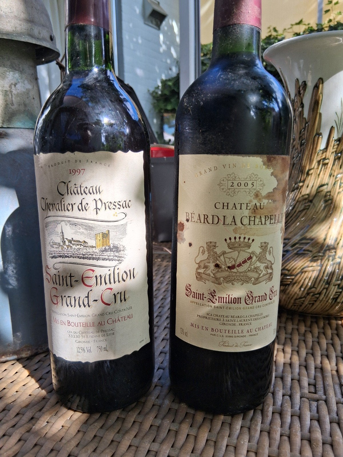 2 flessen Saint-Émilion Grand Cru: 1997 & 2005, Gebruikt, Frankrijk, Ophalen of Verzenden, Rode wijn