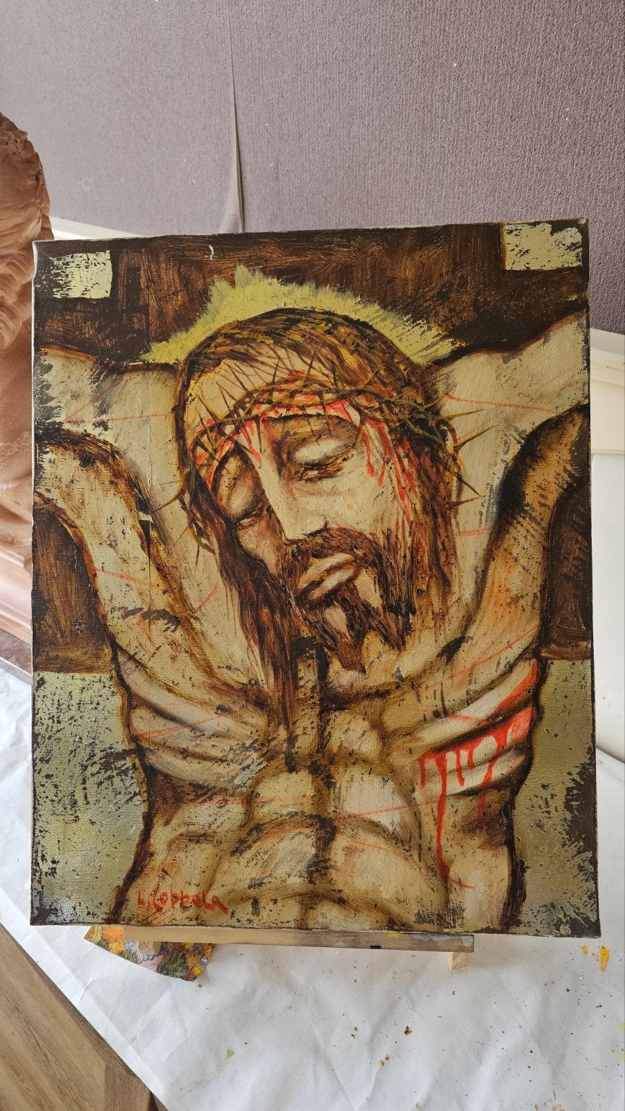 Luciano Coppola - Sacro / Cristo 1984 - Origineel Schilderij, Ophalen of Verzenden