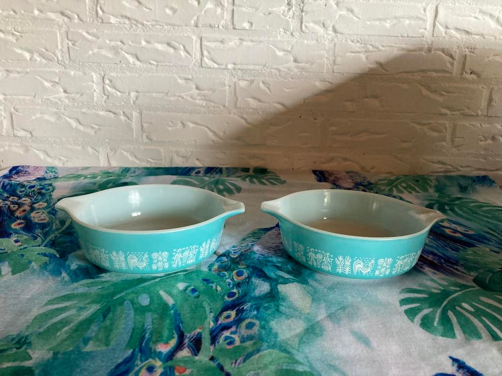 Vintage Pyrex Amish Butterprint Set, Ophalen of Verzenden, Overige stijlen, Glas, Schaal of Schalen