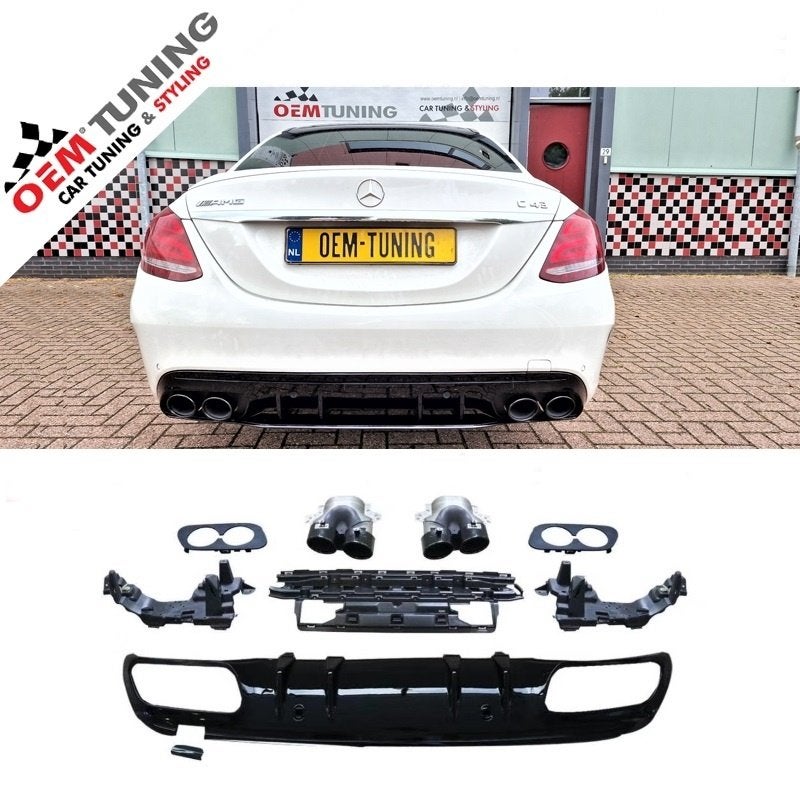 Diffuser geschikt W205 C43 AMG Style 14‑21 Hoogglans Zwart, Auto diversen, Tuning en Styling, Ophalen of Verzenden
