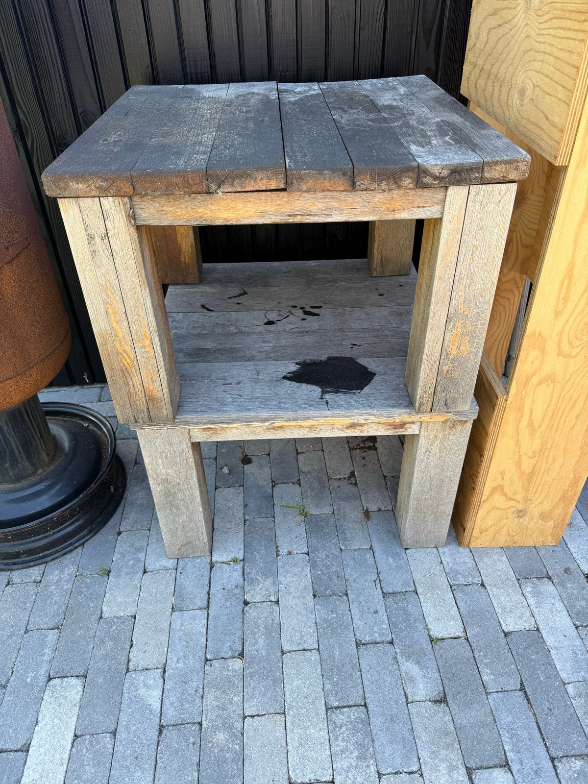 Eiken houten tafeltjes / haardhout - Gratis af te halen, Ophalen, Minder dan 55 cm, Gebruikt, Vierkant