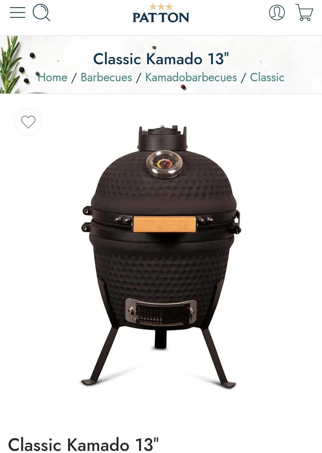 Patton Classic Kamado 13", Ophalen, Nieuw, Patton