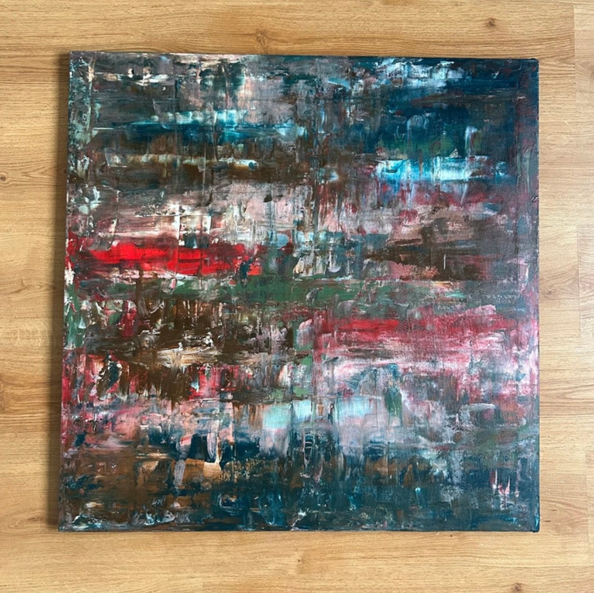 Squeegee art kleurrijk vierkant groot schilderij, Ophalen