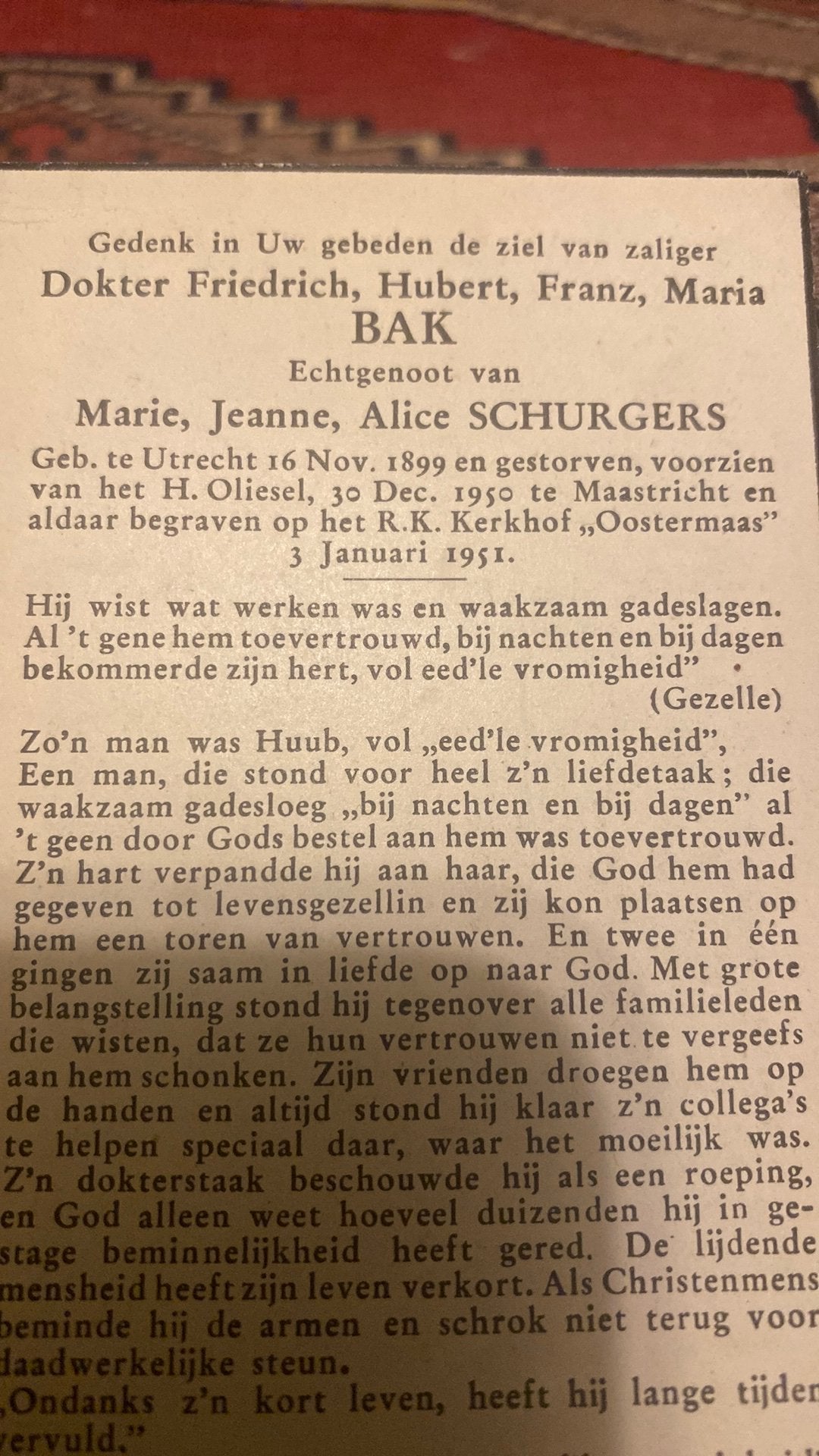 Dokter FHFM Bak x Schurgers1899 Utrecht 1950 Maastricht, Ophalen of Verzenden