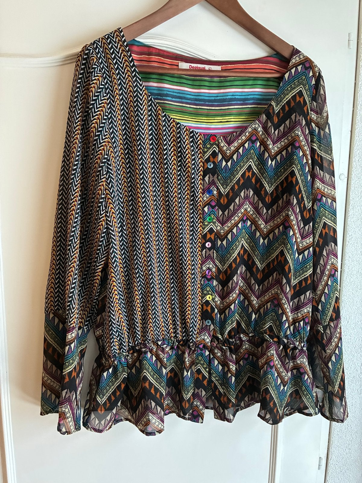 Desigual blouse met zigzagprint en kleurrijke details, Kleding | Dames, Ophalen of Verzenden, Zo goed als nieuw, Maat 42/44 (L)