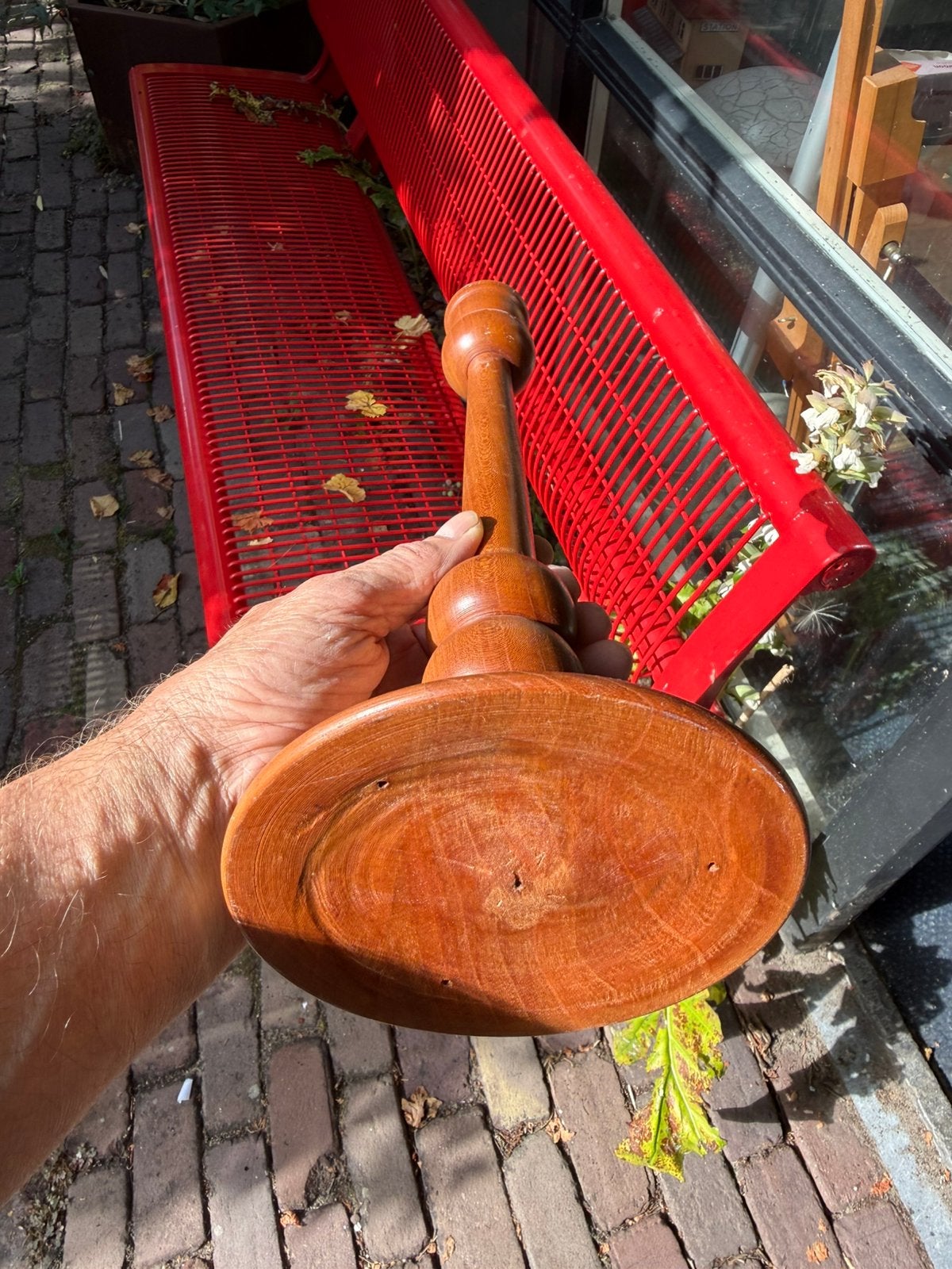 Teakhouten kandelaar 37 cm hoog Danish Japandi, Ophalen