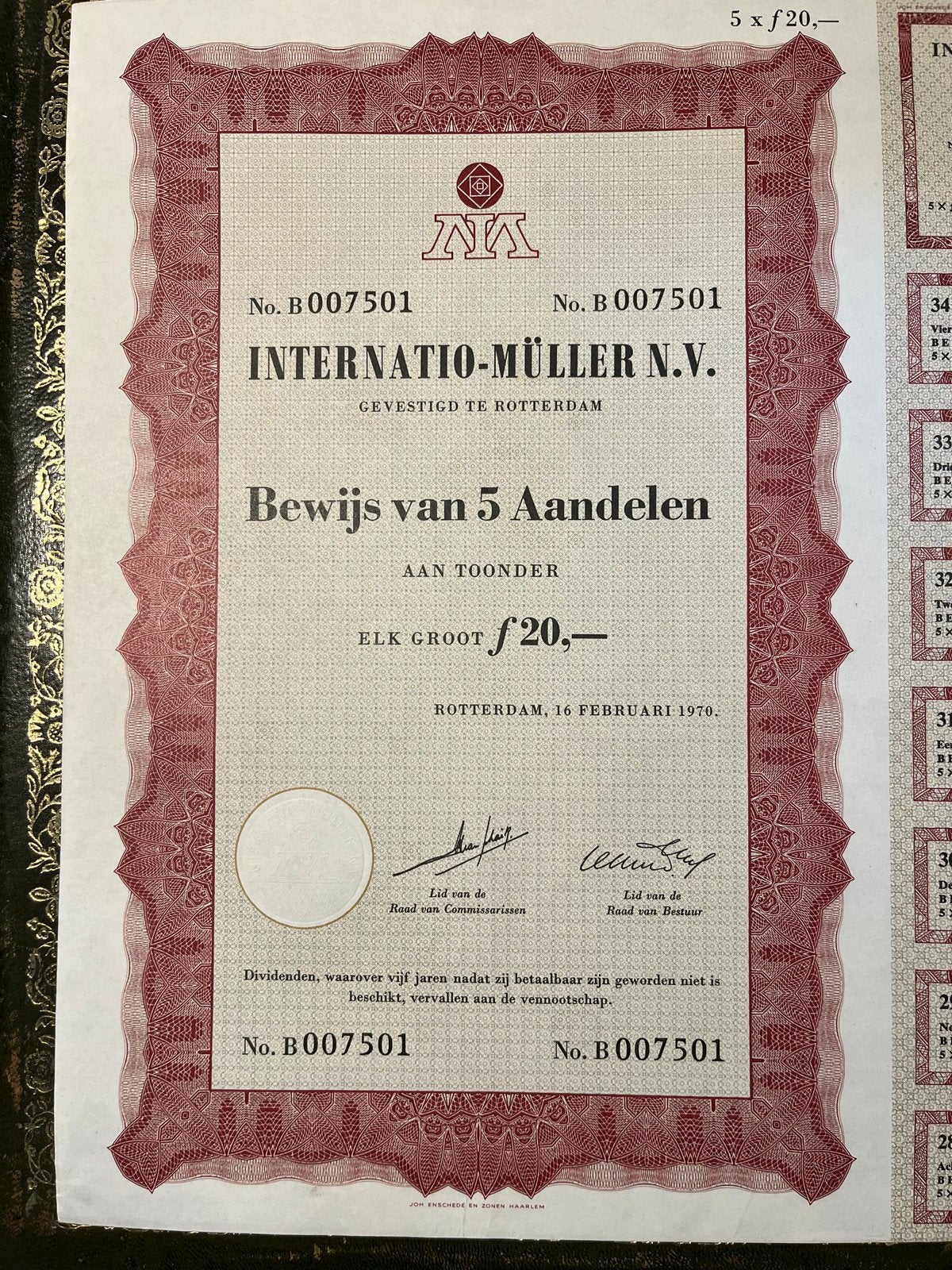 Oud aandeel Internatio-Müller N.V. (1970), Ophalen of Verzenden, 1970 tot heden, Aandeel