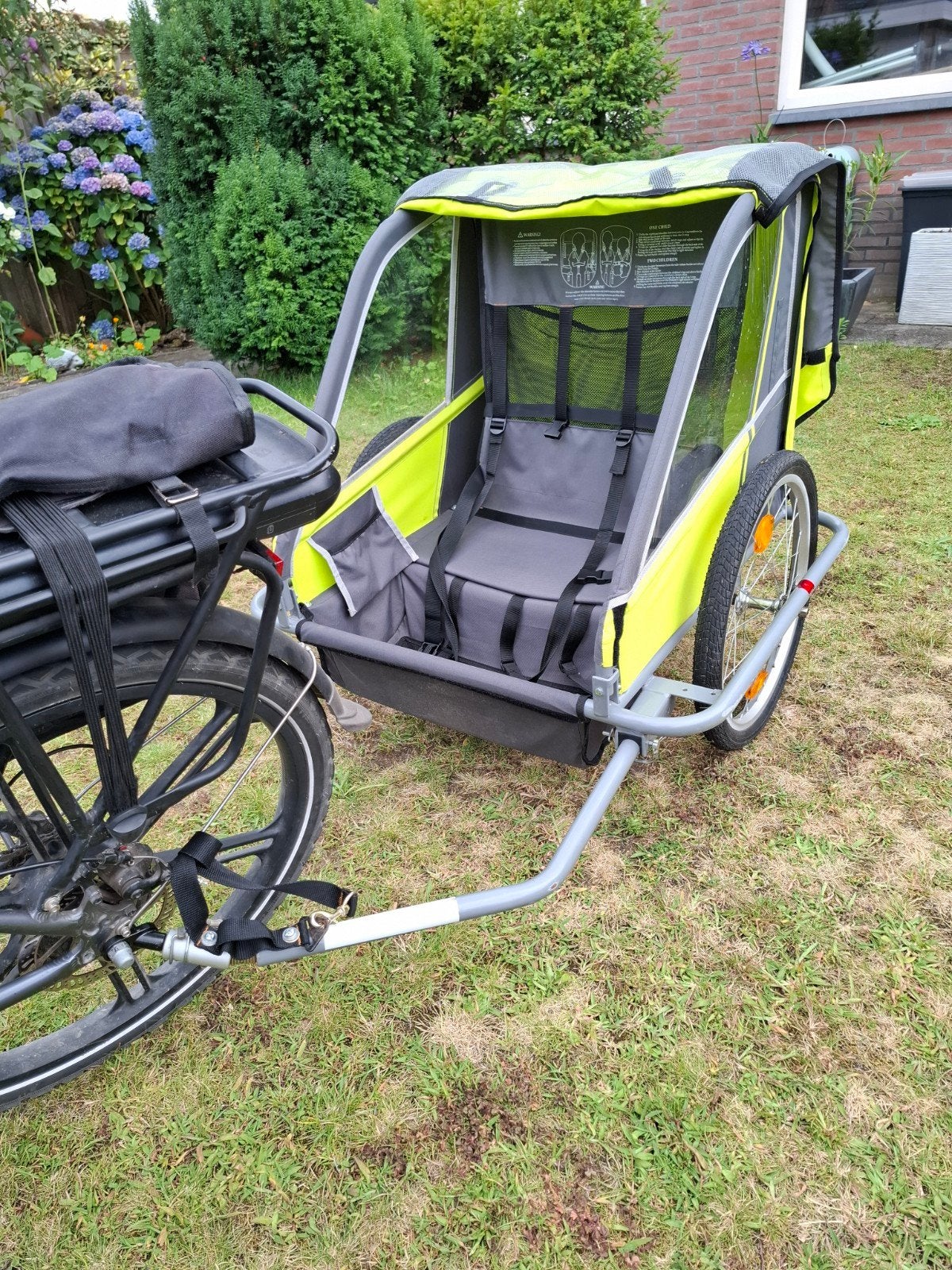 Kinder/honden fietskar groen/grijs, Ophalen, Gebruikt, Hondenkar, Croozer