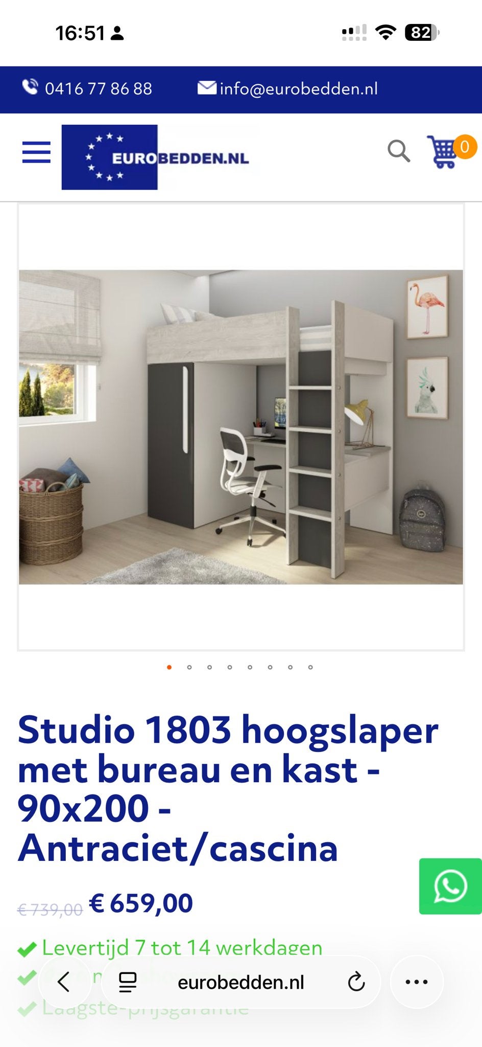 Hoogslaper met kastruimte en bureau - Goedkoop!, Ophalen, Gebruikt, Eenpersoons, 200 cm