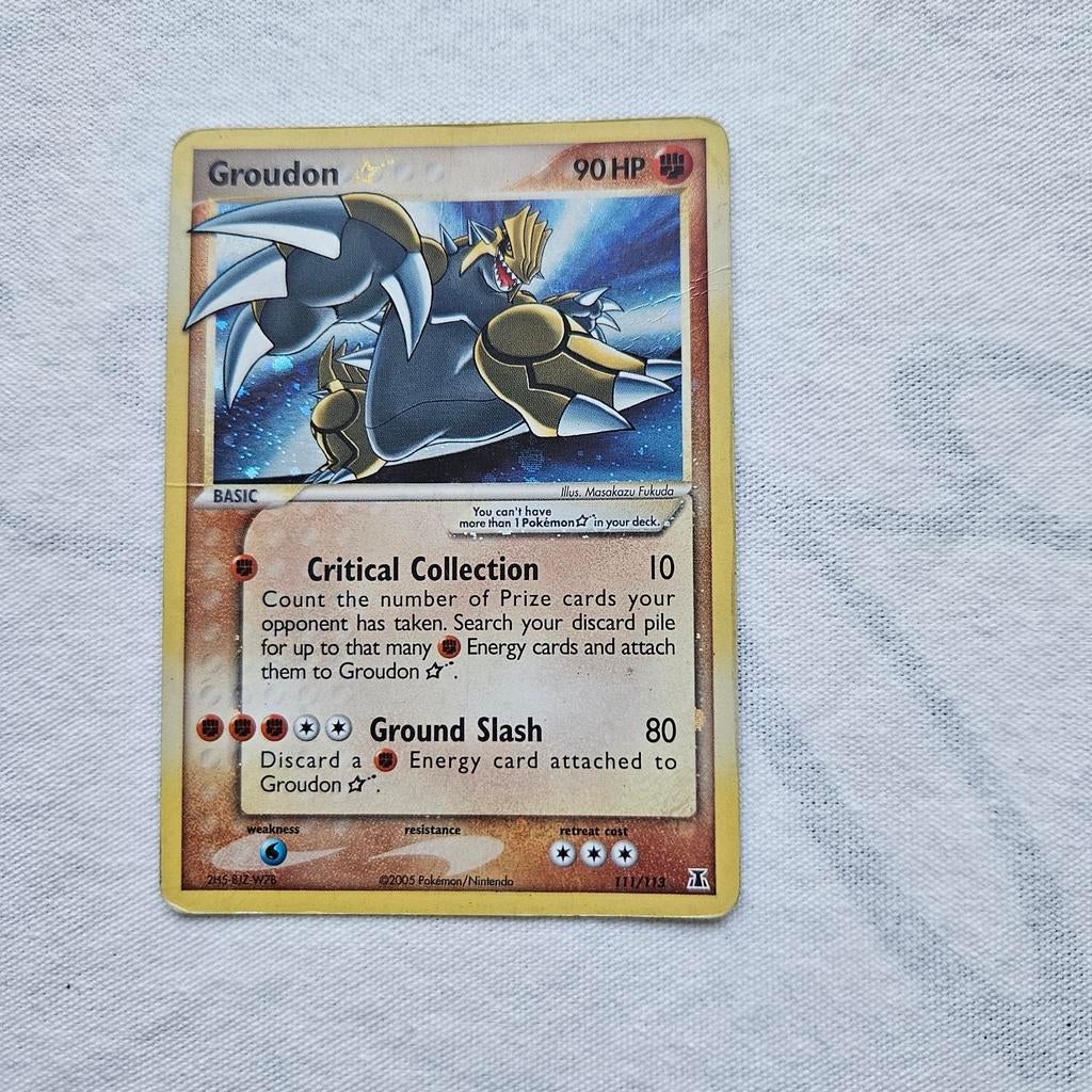 Groudon Goldstar Pokémon Kaart - Zeldzaam en Glanzend, Ophalen of Verzenden, Gebruikt, Losse kaart, Foil