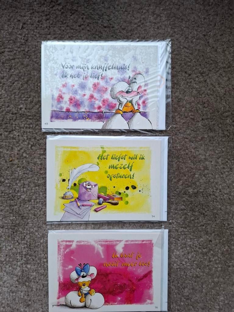 Drie Diddl wenskaarten in plastic inclusief envelop, Ophalen of Verzenden