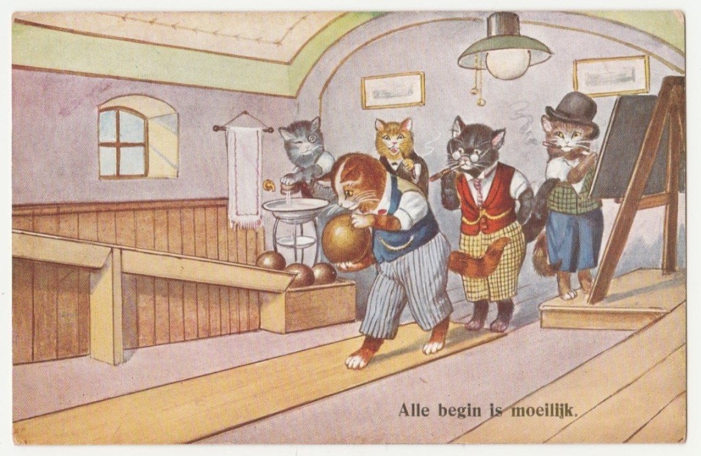 Poezen.  Kegelen.  1937.  Cats., Ophalen of Verzenden, 1920 tot 1940, Gelopen, Overige thema's