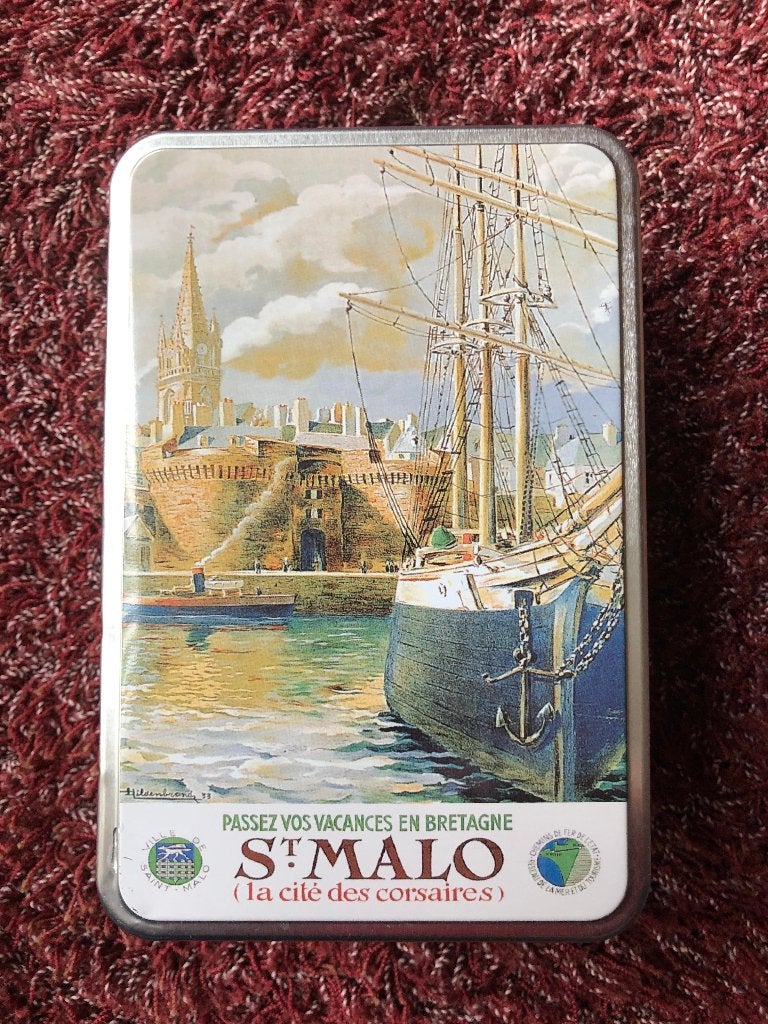 Koektrommel uit Frankrijk, St. Malo. Boten Schepen Haven, Ophalen of Verzenden, Zo goed als nieuw, Koek(jes)