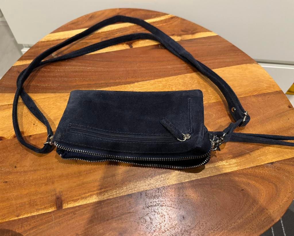 Suede Kleine Portemonnee Tas Blauw - Handig & Stijlvol, Ophalen of Verzenden, Zo goed als nieuw