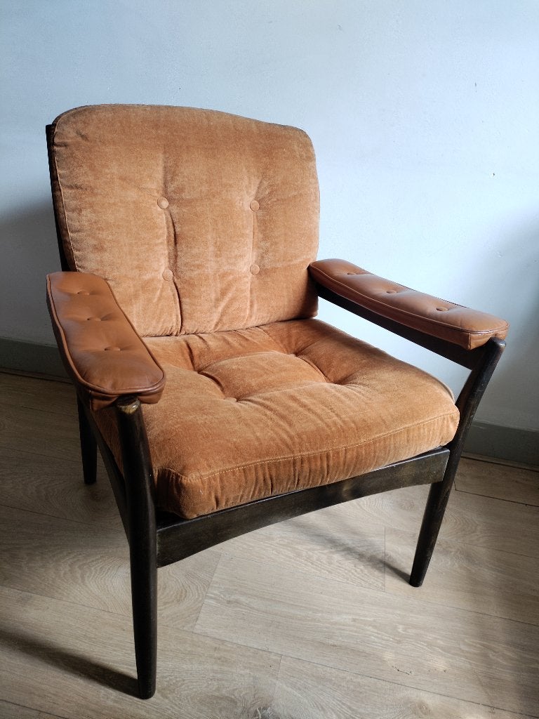 Vintage G-Mobel Fauteuil - Göte Möbler Zweden, Huis en Inrichting, Fauteuils, Ophalen, Gebruikt, 75 tot 100 cm, Leer