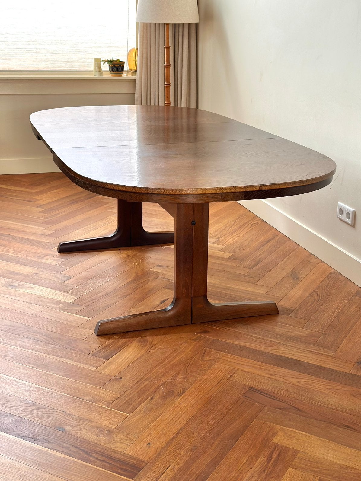 Vintage eettafel Deens Farstrup eiken hout jaren 50/60/70, Ophalen, Gebruikt, 100 tot 150 cm, Eikenhout
