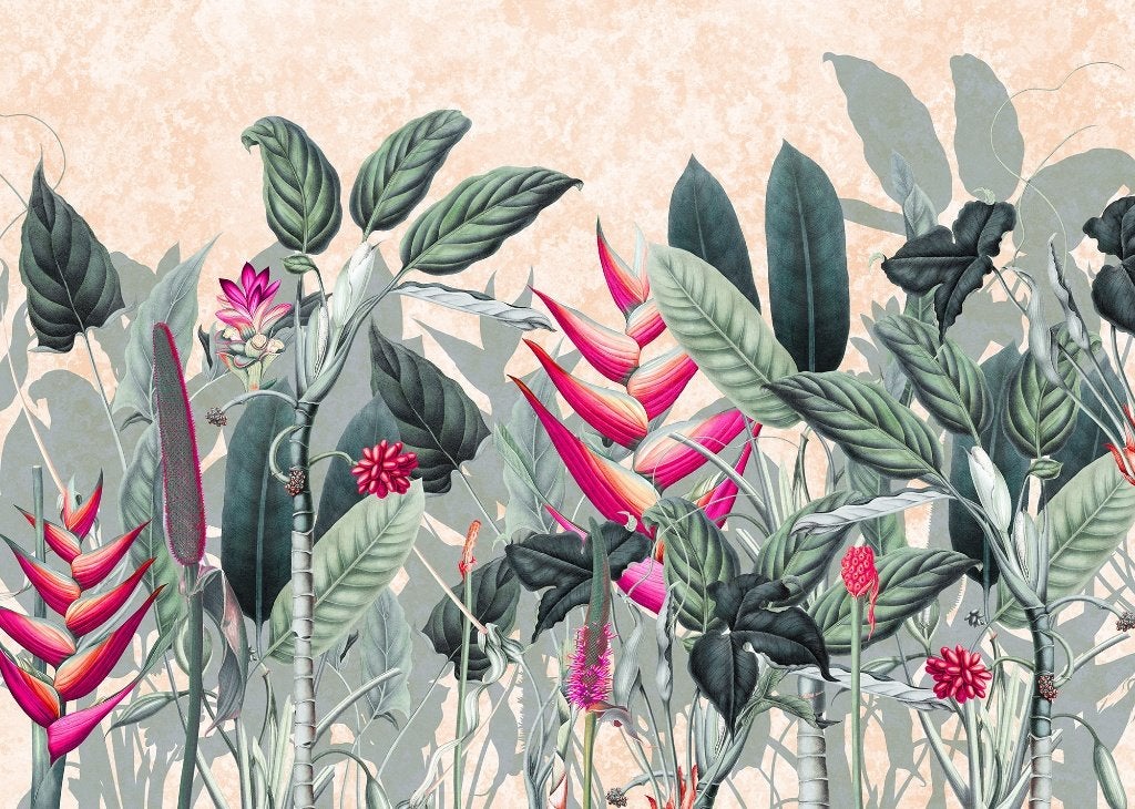 Botanisch behang Soft Jungle vlies fotobehang *Muurdeco4kids, Verzenden, Fotobehang, Roze