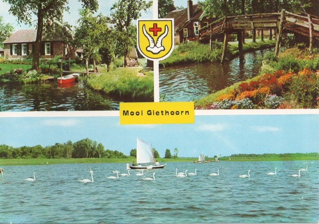 Ansichtkaart Giethoorn, 3-luik, water, boerderij, brug, Ophalen of Verzenden, 1940 tot 1960, Gelopen, Overijssel