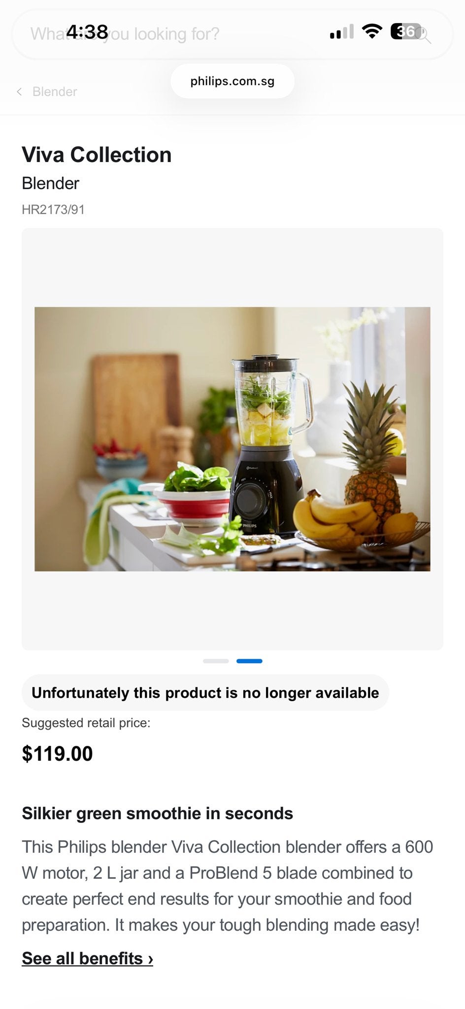 Philips Viva Collection Blender HR2173/91 - Krachtige 600W, Ophalen, Gebruikt, Blender
