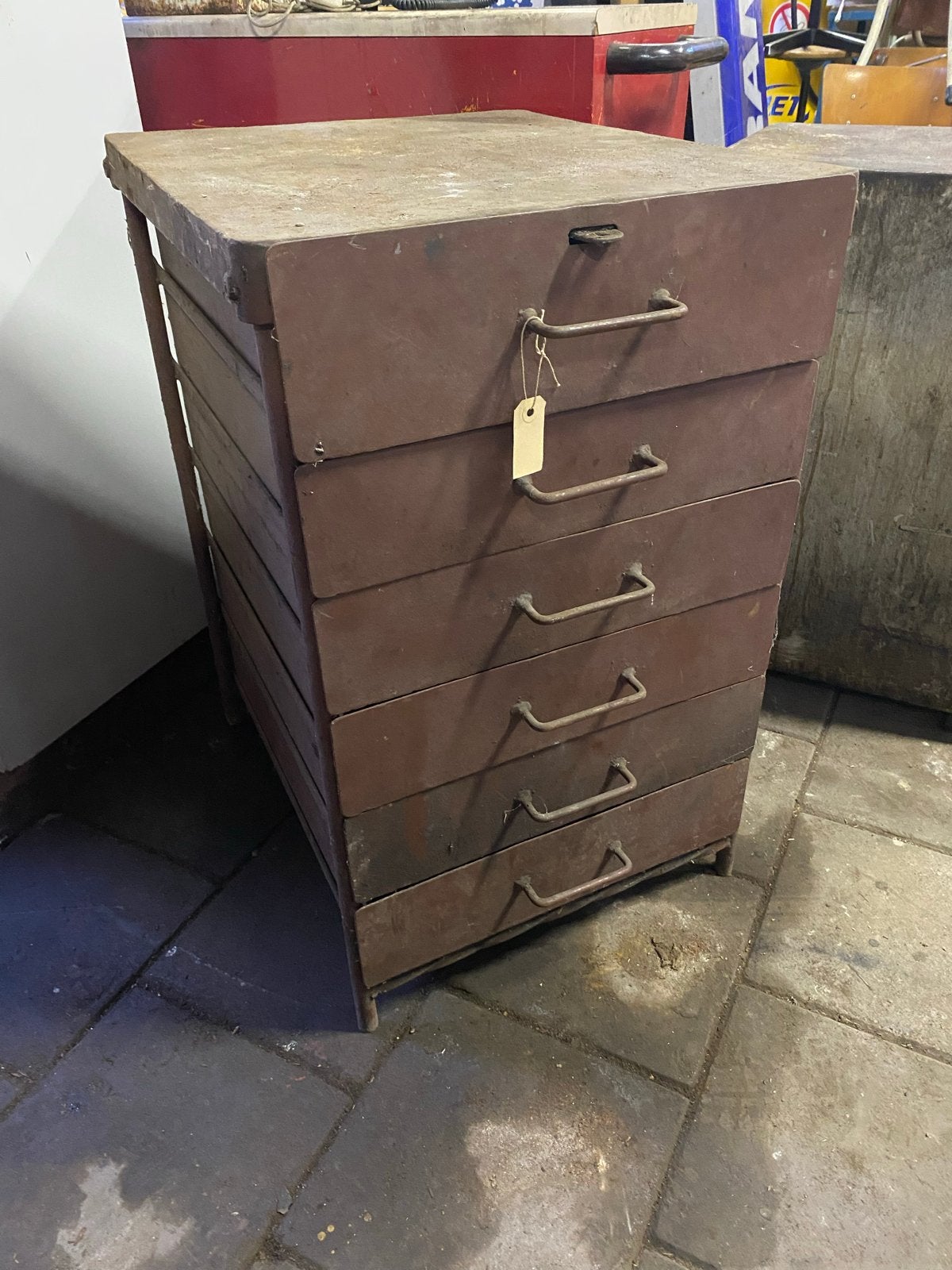 Vintage industrieel metalen ladekast met 6 lades, Ophalen, Gebruikt, 5 laden of meer, Minder dan 100 cm
