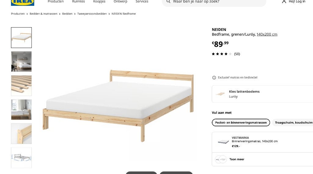 140x200 bedframe met lattenbodems/with slatted bed base, Huis en Inrichting, Slaapkamer | Bedden, Ophalen, Gebruikt, Tweepersoons