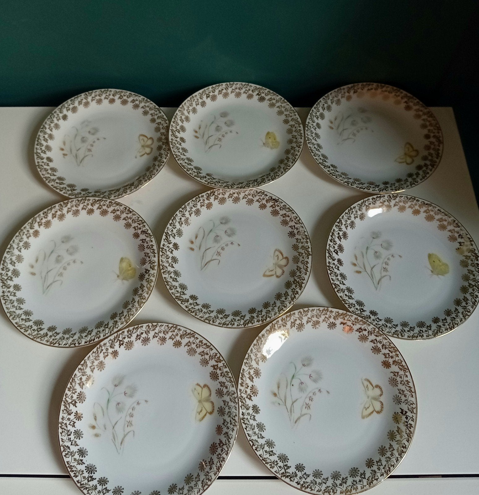 Brocante gebaksbordjes Bavaria vlinders, Ophalen of Verzenden, Zo goed als nieuw, Bord(en), Overige stijlen