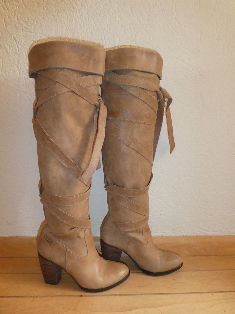 Chick on a Mission laarzen maat 36 VINTAGE overknee beige, Kleding | Dames, Hoge laarzen, Chick on a Mission, Verzenden, Beige