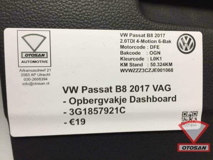 vw passat b8 2017 opbergvak opbergvakje dashboard 3g1857921c, Auto-onderdelen, Interieur en Bekleding, Gebruikt, Volkswagen, Volkswagen AG