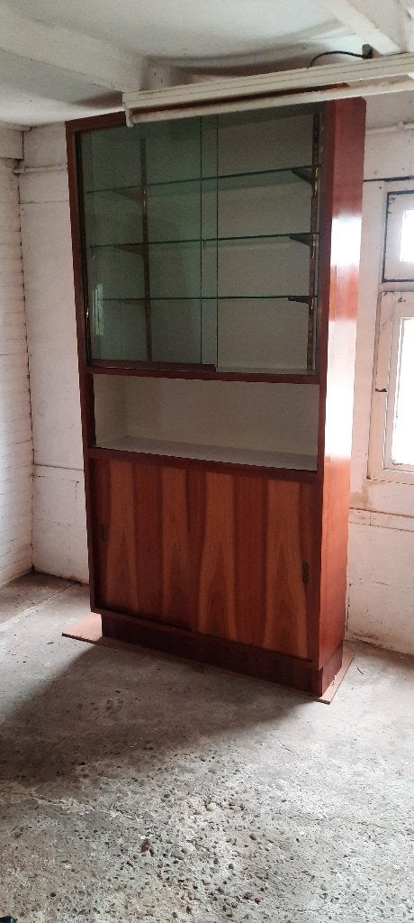 super mooie retro bakkerij winkel wandkast 1958 met vitrine, Ophalen, Met deur(en), 200 cm of meer, Teakhout