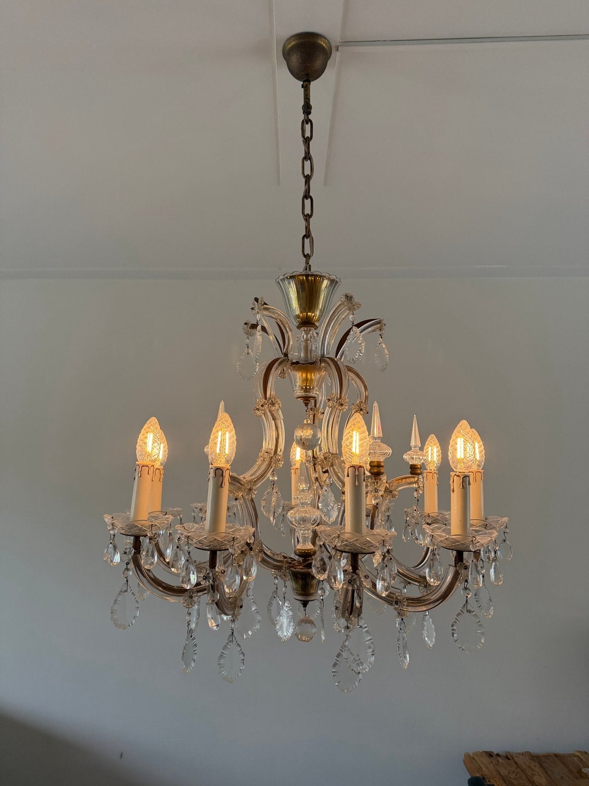 Elegante Kroonluchter met Kristallen Hangers (10 lampen), Ophalen, Gebruikt, Klassiek, E14 (klein)