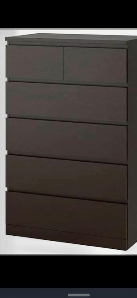 Ikea Malm ladekast zwartbruin - 6 lades, Ophalen, 5 laden of meer, 100 tot 150 cm, 50 tot 100 cm