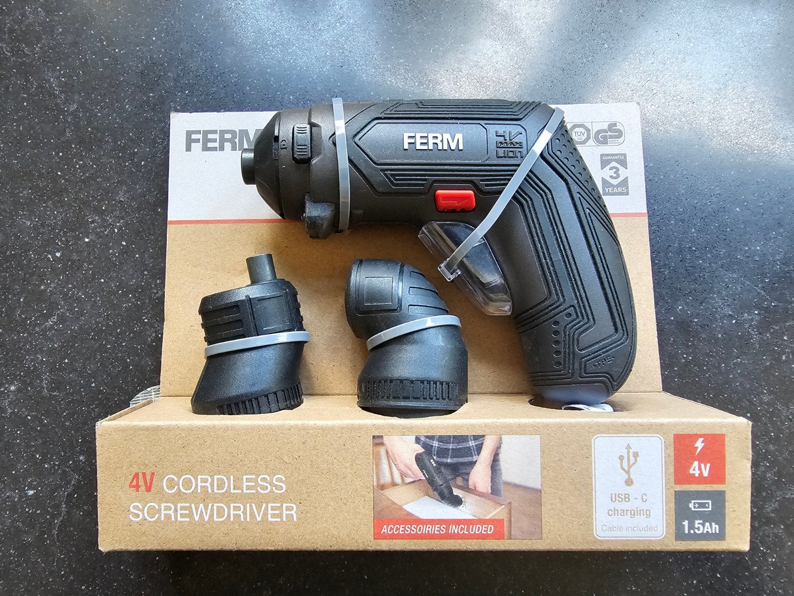 Ferm 4V Accuschroevendraaier met USB-C opladen, Ophalen of Verzenden, Nieuw, Accuboormachine, Ferm