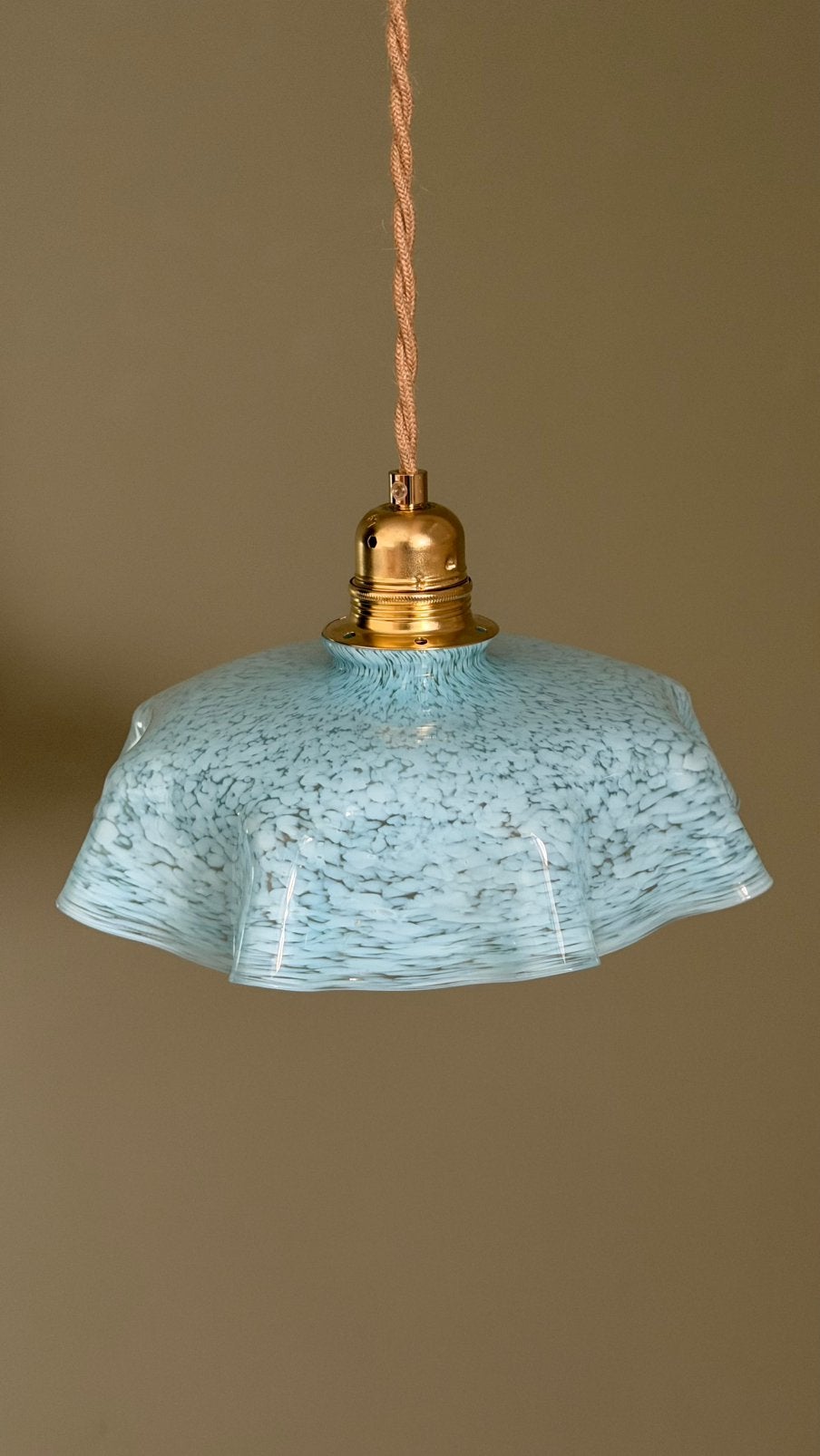 Vintage blauwe hanglamp pendellamp Clichy art deco, Gebruikt, Glas, Art deco, Frans, E27 (groot)
