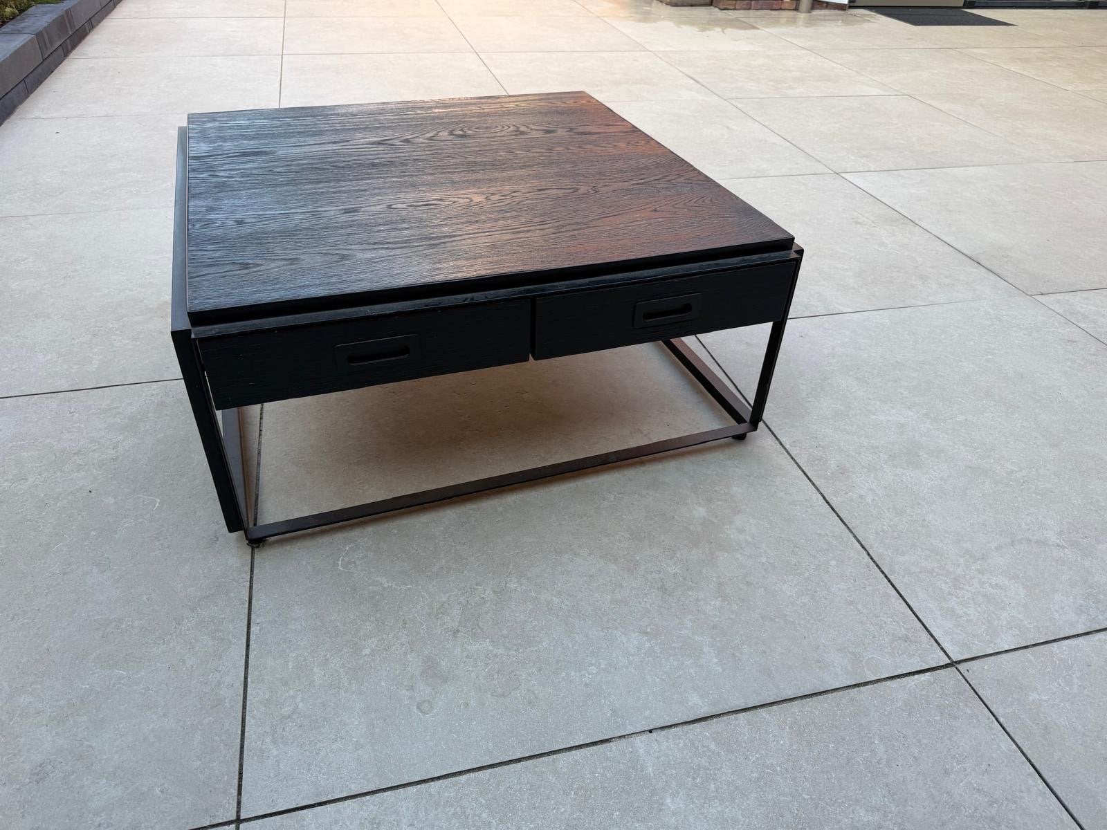 Goossens Salontafel Zwart met Lades, Ophalen, Gebruikt, 100 tot 150 cm, Vierkant