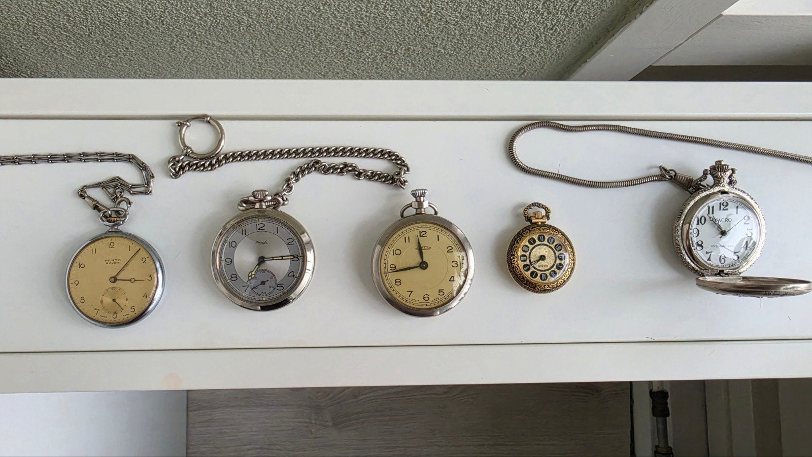 Lot van 5 Vintage Zakhorloges + Kettingen, Overige merken, Overige materialen, Zakhorloge, 1930 tot 1960
