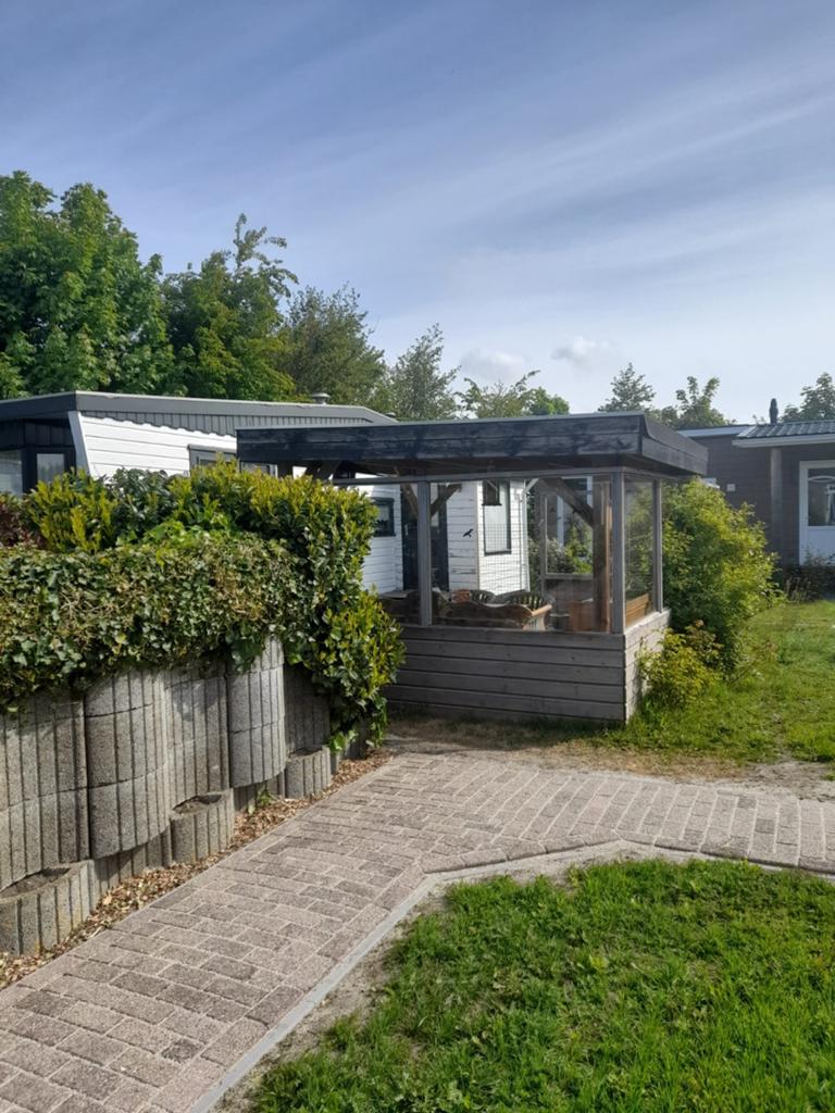 Houten overkapping 4x4m met 4 staanders op poeren, Ophalen, Gebruikt, Overige typen