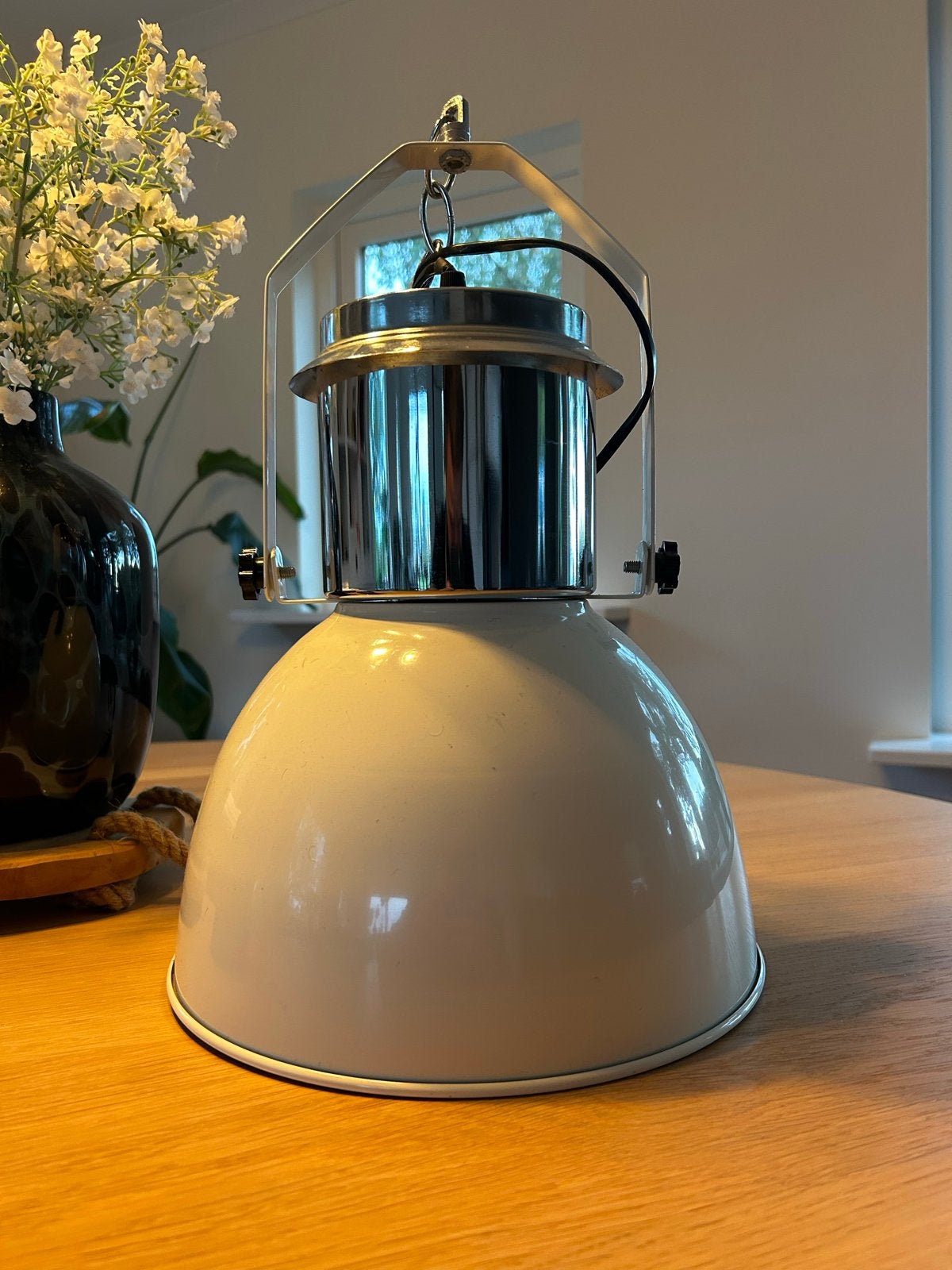 Hanglamp crème/zilver - Landelijk/Industrieel (26x28,5cm), Huis en Inrichting, Ophalen of Verzenden, Gebruikt, Metaal