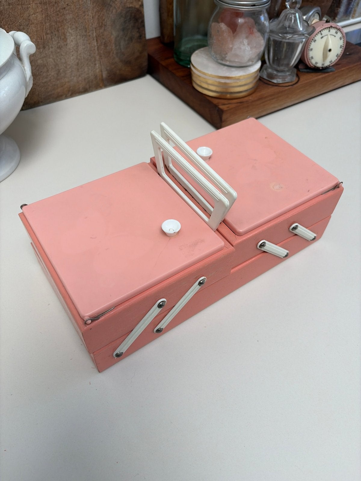 Vintage naaikistje roze, Ophalen of Verzenden