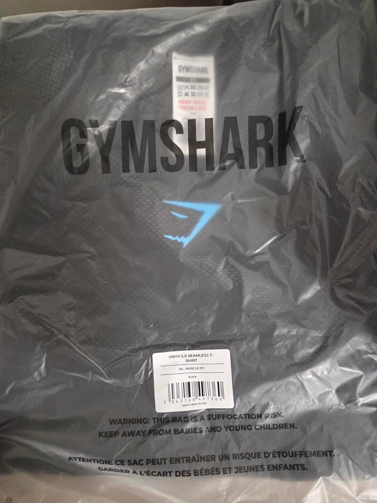 Gymshark Onyx V5 Black Short Sleeve T-shirt XS Nieuw, Fitness, Nieuw, Ophalen of Verzenden, Maat 46 (S) of kleiner