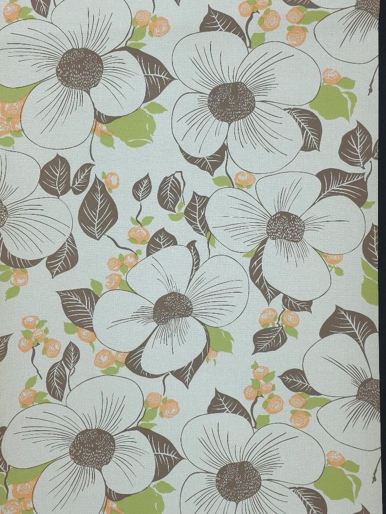 5633 retro bloemenbehang bruin oranje groen 70s stijl Swiet, Ophalen of Verzenden, Beige