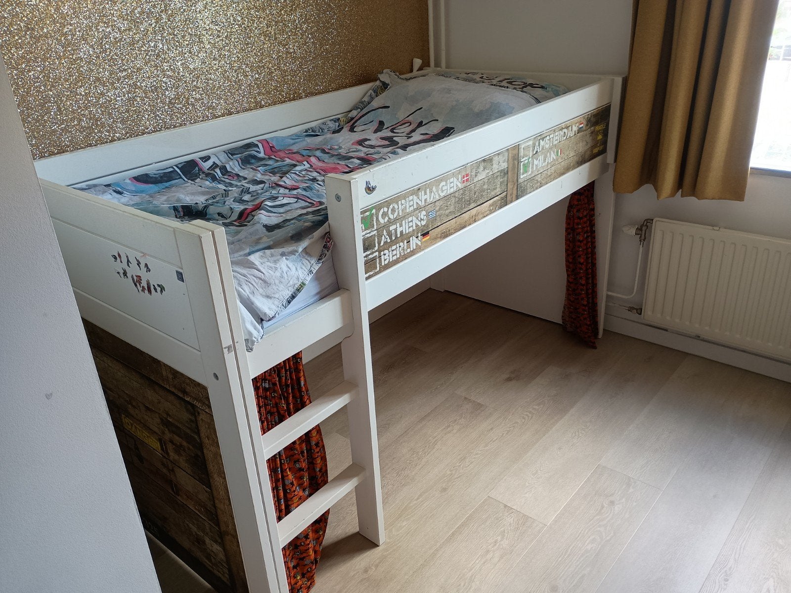 Halfhoogslaper LifeTime wit met leuke print, Ophalen, Gebruikt, Eenpersoons, 200 cm
