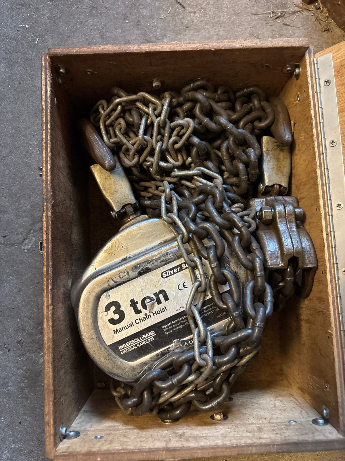 Ingersoll-Rand 3 ton handkettingtakel in houten kist, Ophalen, Gebruikt, Handmatig