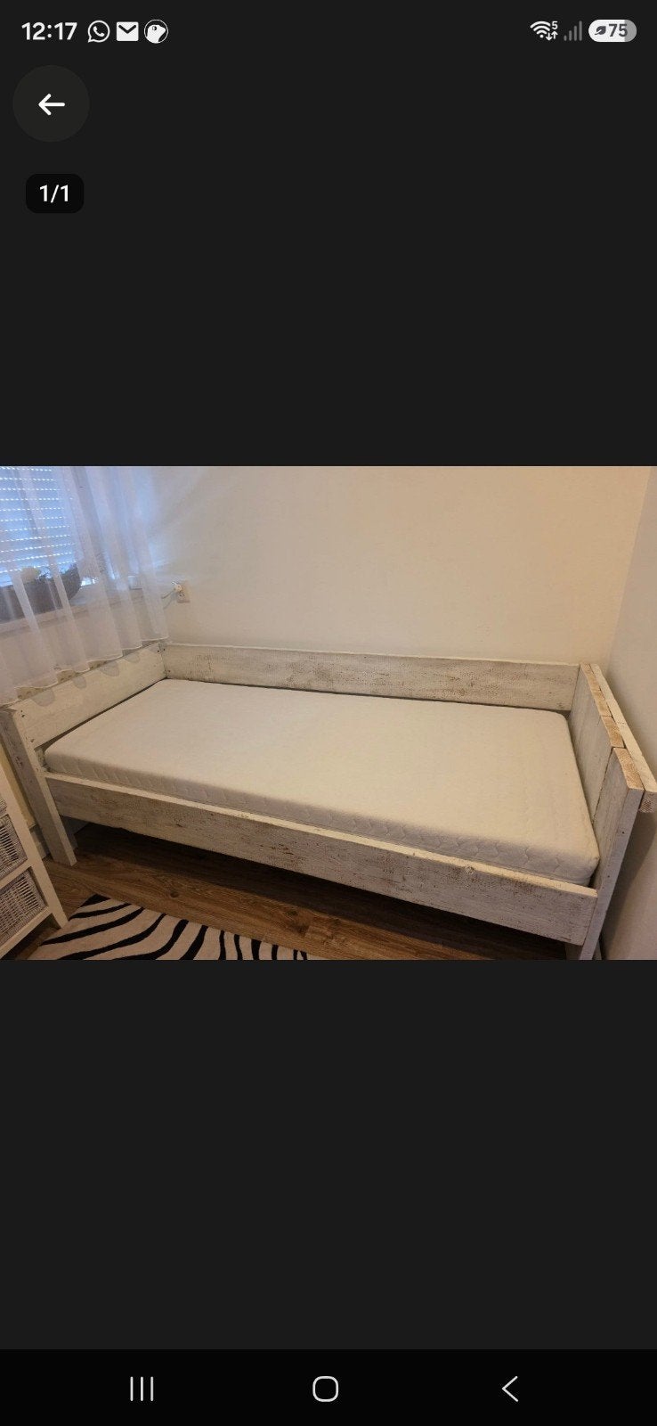 Eenpersoonsbed van steigerhout, wit geverfd, Ophalen, Gebruikt, 90 cm, Eenpersoons