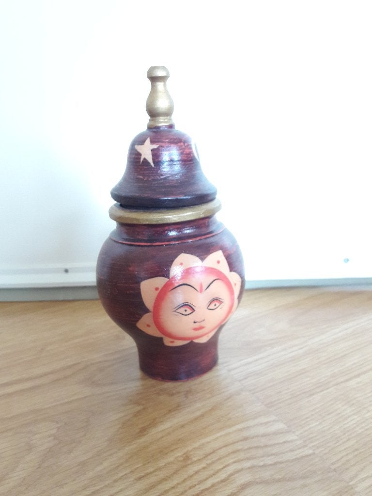 Leuk Turks potje 23cm hoog, Ophalen of Verzenden, Zo goed als nieuw, Hout, Oosters