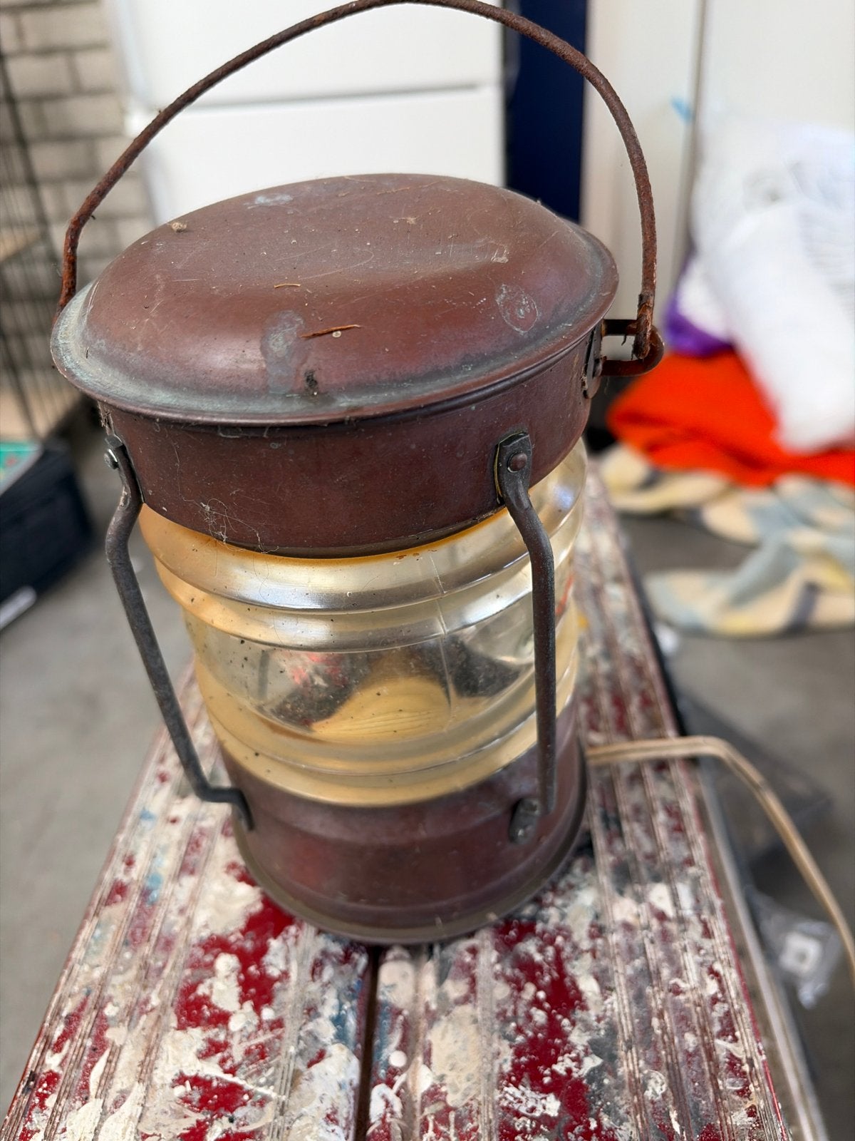 Vintage scheepslamp / ankerlicht - koper, Antiek en Kunst, Ophalen