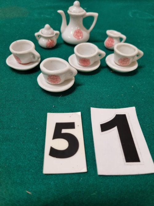 mini servies roze bloem, Antiek en Kunst, Antiek | Servies compleet, Ophalen of Verzenden