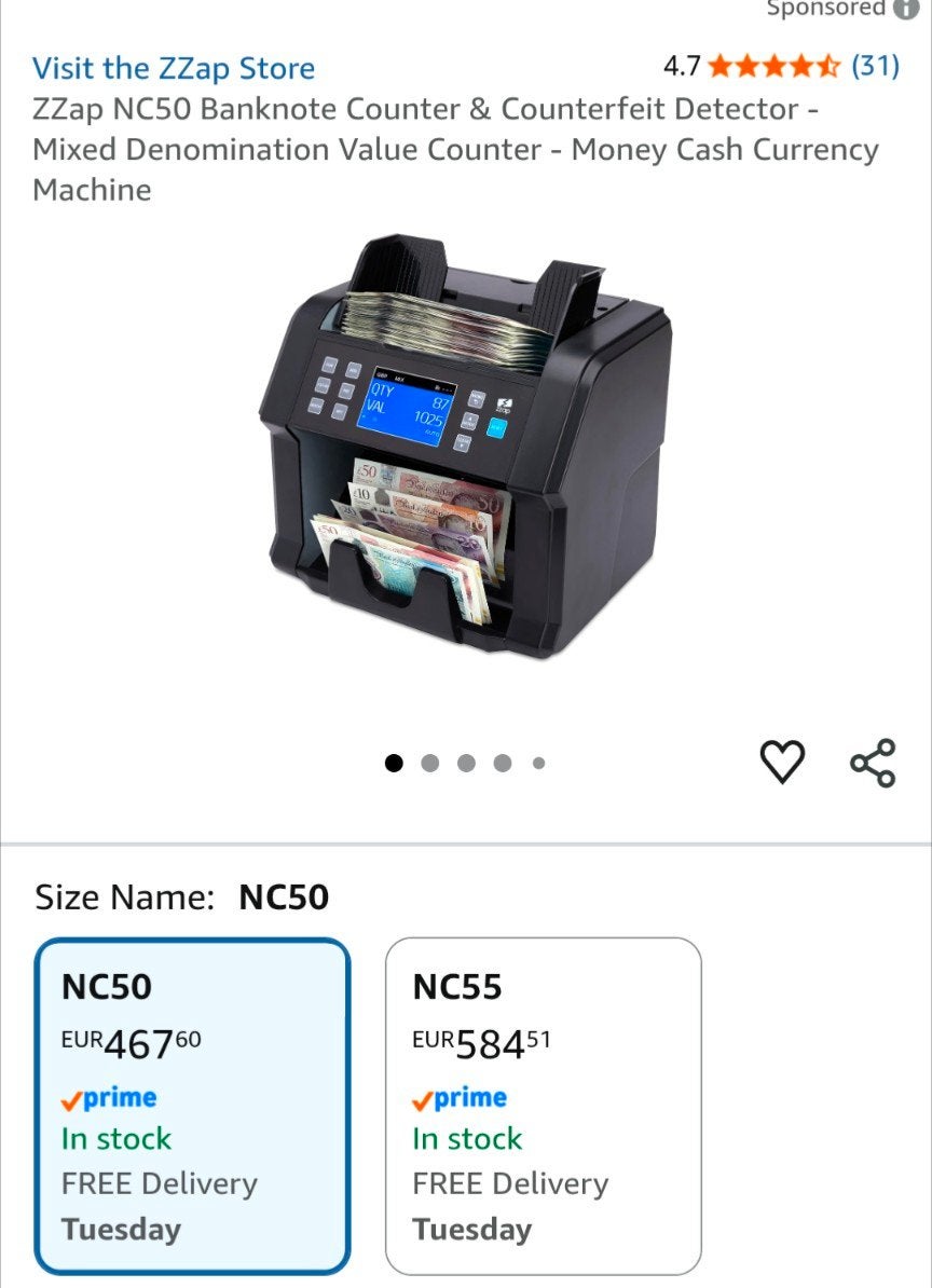 ZZap NC50 Bankbiljetten Teller & Detector, Ophalen of Verzenden