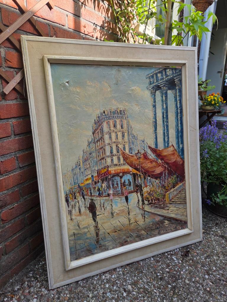 Schilderij Parijs straatbeeld olieverf, Ophalen of Verzenden